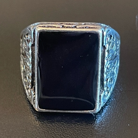 Jewelry - Vintage black obsidian S925 antique silver ring size 6.5